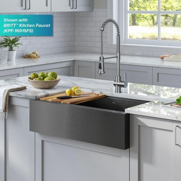 Кухонна мийка з фартухом 835х514 мм, колір чорний графіт KWF Kore Kraus KWF410-33/PGM фото