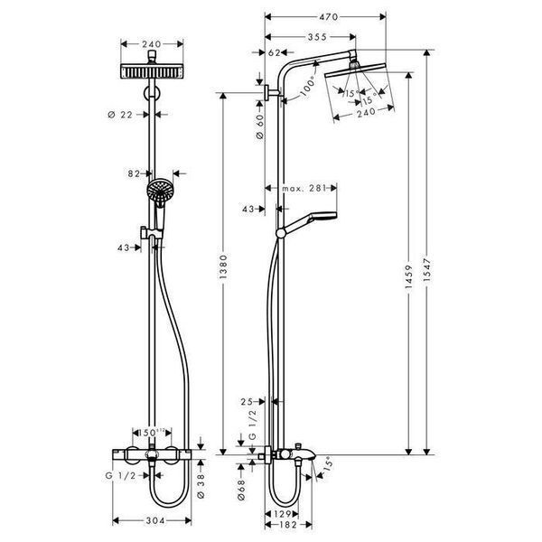 CROMETTA E 240 1jet Showerpipe душова система для ванни 27298000 фото