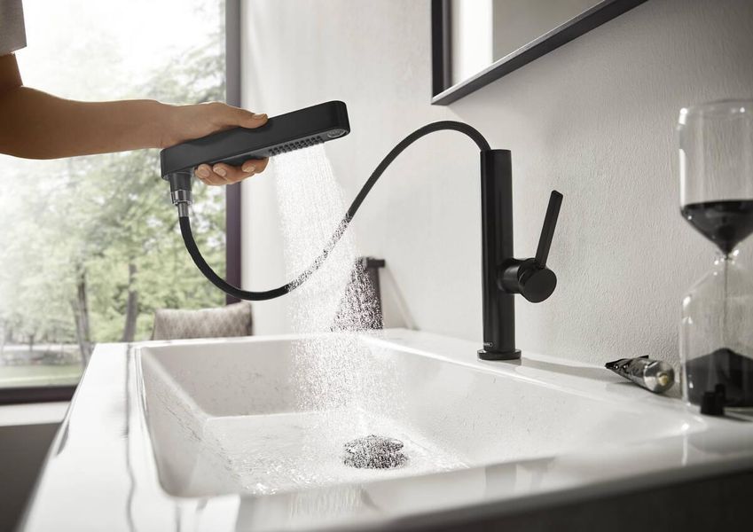 Змішувач hansgrohe Finoris 76063000 з висувним душем, 2 типи струменя та зливним гарнітуром push-open, хром 76063000 фото
