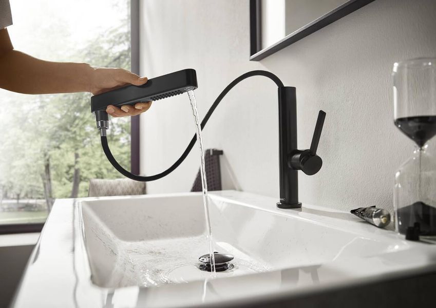 Змішувач hansgrohe Finoris 76063000 з висувним душем, 2 типи струменя та зливним гарнітуром push-open, хром 76063000 фото