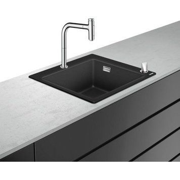 Мийка для кухні зі змішувачем 560х510 мм, чорний колір Hansgrohe 43217000 фото