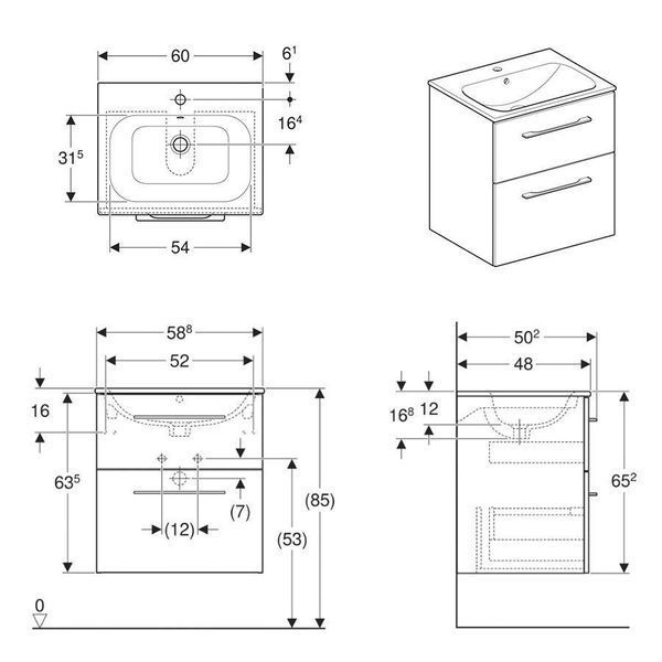 SELNOVA Square комплект: умивальник вбудований Slim Rim, з тумбою 58,8*50,2 см, з 2ма ящиками, колір білий 501.236.00.1 фото