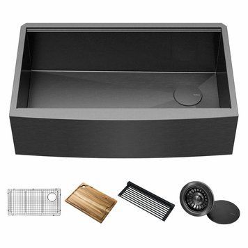 Кухонна мийка з фартухом 835х514 мм, колір чорний графіт Kraus KWF210-33/PGM фото